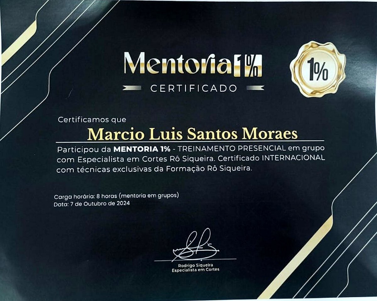 Certificado da Mentoria 1% com Rô Siqueira