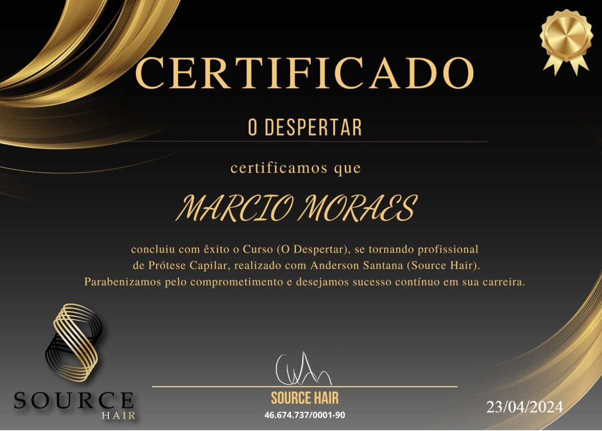 Certificado do curso O Despertar em prótese capilar