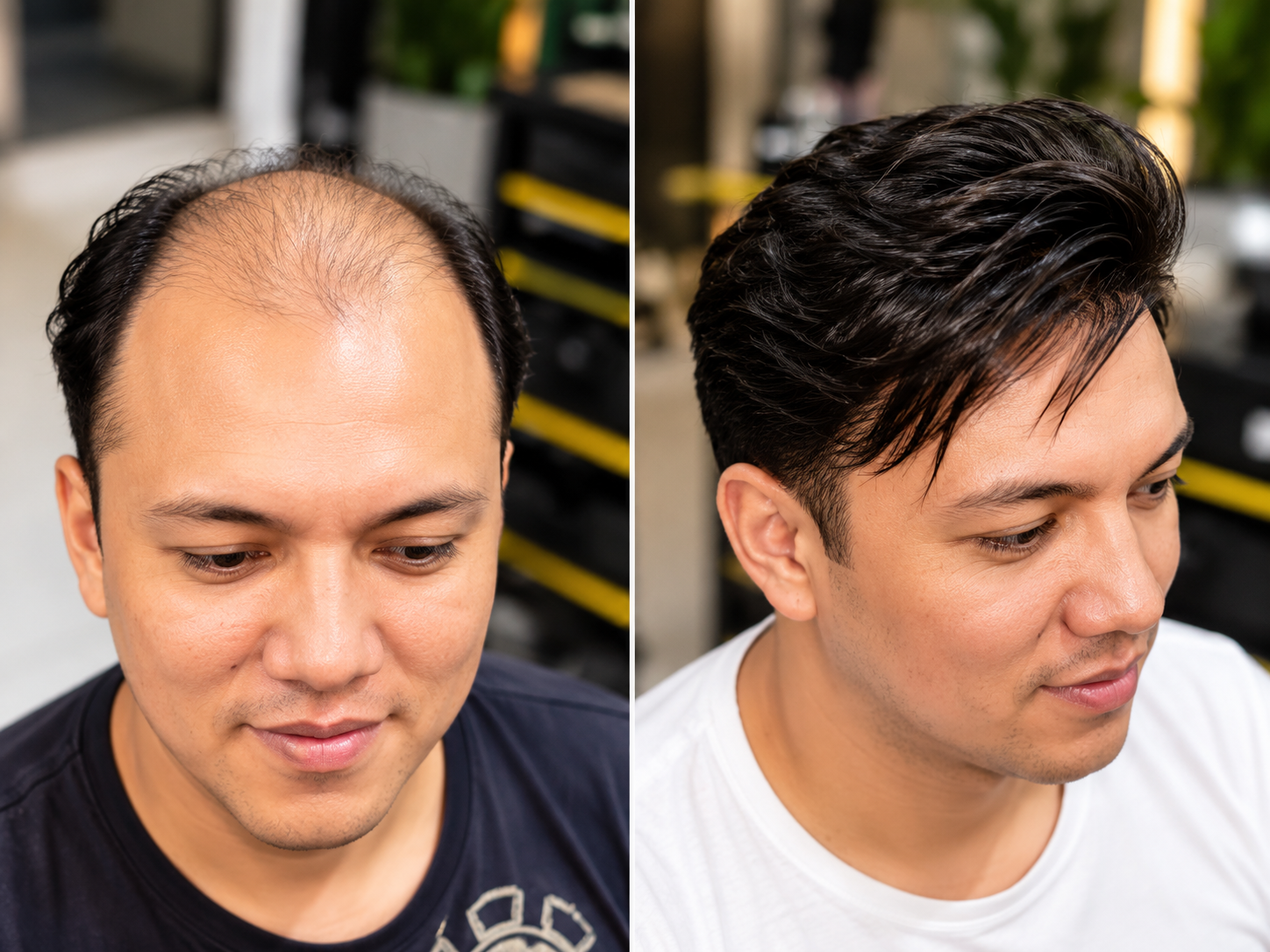 Linha frontal natural de cliente com prótese capilar